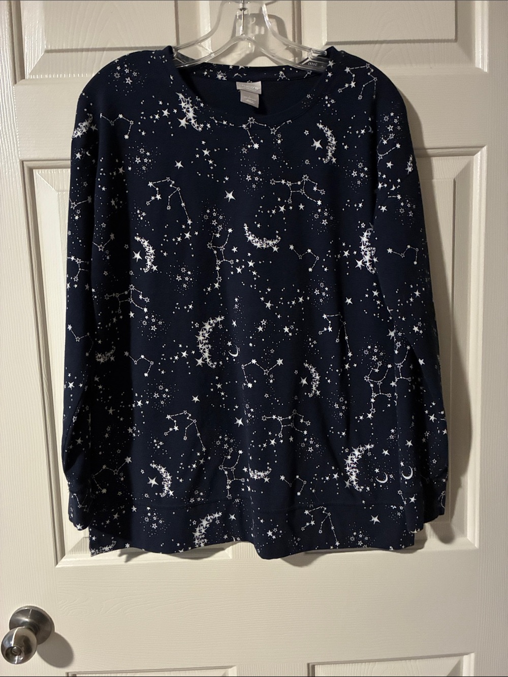 Chico's Navy Blue Long Sleeve Celestial Star Print Top